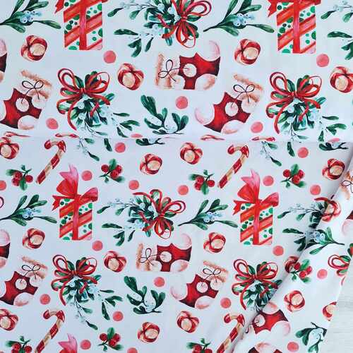 European Cotton Elastane Jersey, GOTS Organic, Seasons Greetings White