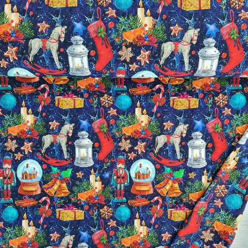 *REMNANT 89cm* European Cotton Elastane Jersey, Oeko Tex, Xmas Snowglobes