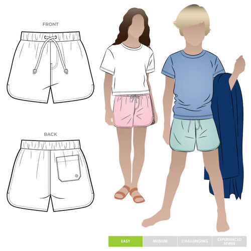 Style Arc Sewing Patterns, Bondi Kids Boardie 1-8