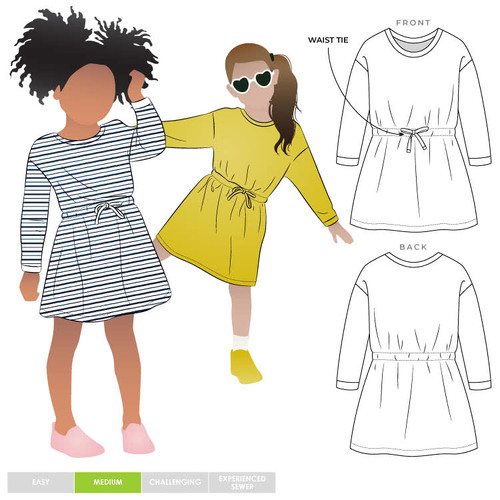 Style Arc Sewing Patterns, Clara Kids Knit Dress 2-8