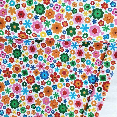 European Cotton Elastane Jersey, GOTS Organic, Retro Flowers
