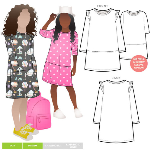 Style Arc Sewing Patterns, Emma Kids Knit Dress 2-8