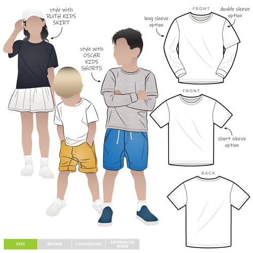 Style Arc Sewing Patterns, Bailey Kids Tee 2-8