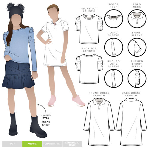 Style Arc Sewing Patterns, Issy Teens Knit Top Dress 8-16