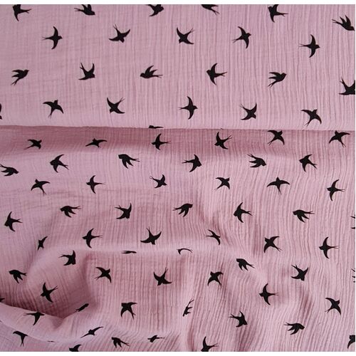 European Double Gauze, Oeko-Tex, Swallows Rose