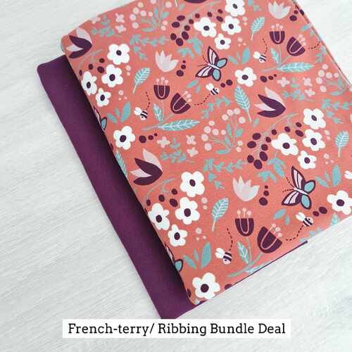 *2 PIECE BUNDLE* European Knit, Oeko-Tex French Terry, Meadow Clay & Eggplant Ribbing