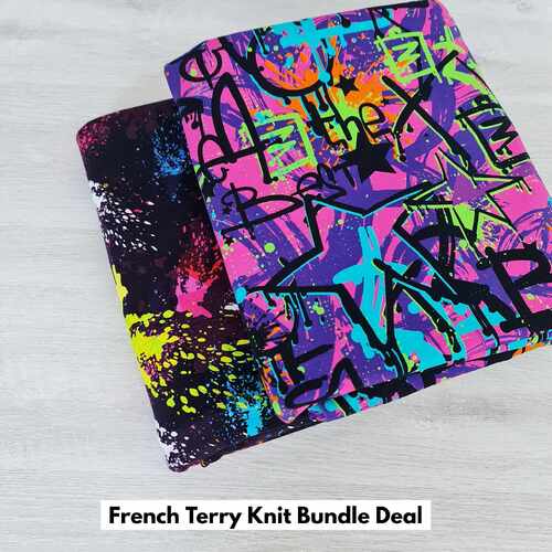*2 PIECE BUNDLE* European Knit, Oeko-Tex French Terry Cosy, Street Art & Graphic Splatter Black