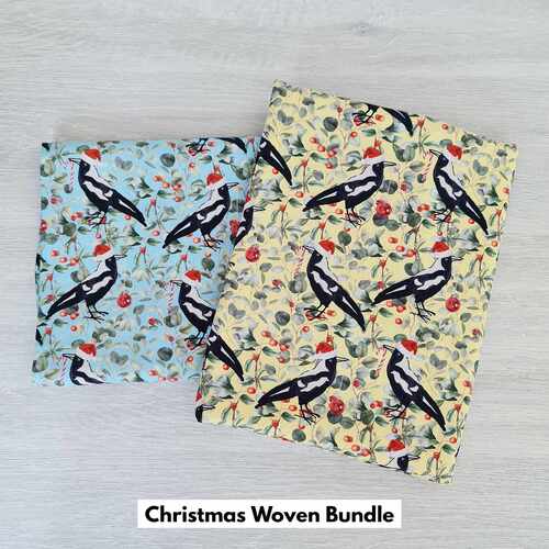 *2 PIECE BUNDLE* KK Fabrics, Unalloyed Aussie Christmas, Magpies Carols Sunshine & Blue