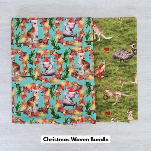 *2 PIECE BUNDLE* KK Fabrics, Festive Emu and Kangaroo Allover & Kangaroo & Koala Aqua