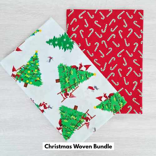 *2 PIECE BUNDLE* Benartex Fabrics, Merry Gnomeville, Merry Gnome Trees White & Candy Cane Red