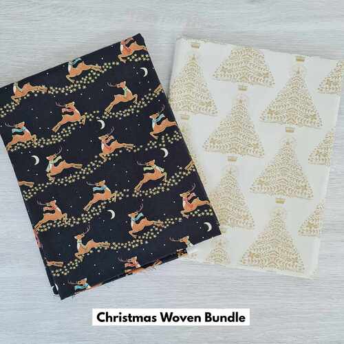 *2 PIECE BUNDLE* Makower UK, Flying Reindeer Black Metallic & Benartex Fabrics, Festive Trees Cream