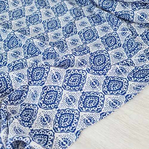 *REMNANT 158cm* European Woven Viscose, Oeko-Tex, Tiles Royal Blue