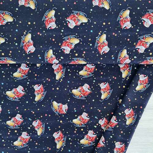 *REMNANT 92cm* European Cotton Elastane Jersey, Oeko-Tex, Santa Express Navy
