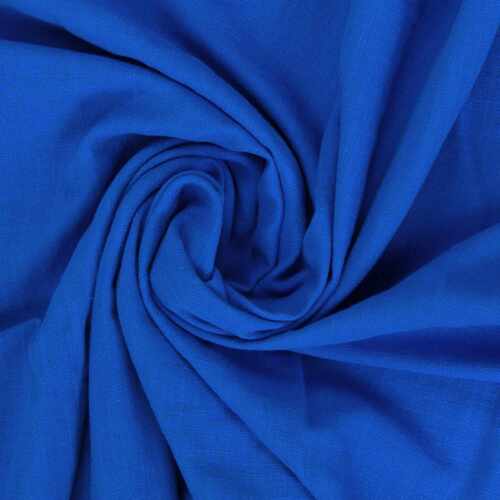 *REMNANT 50cm* European 'Linen Look' Cotton Double Muslin, Oeko-Tex, Royal Blue