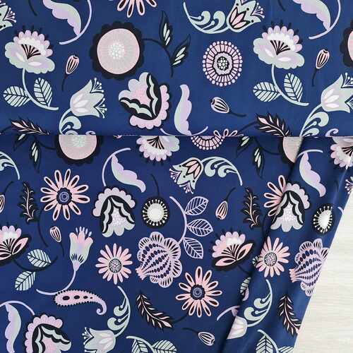 European Cotton Elastane Jersey, Oeko-Tex, Pastel Violet Flowers