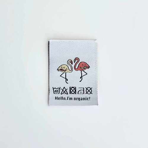 Woven Labels x 5, Organic Flamingos