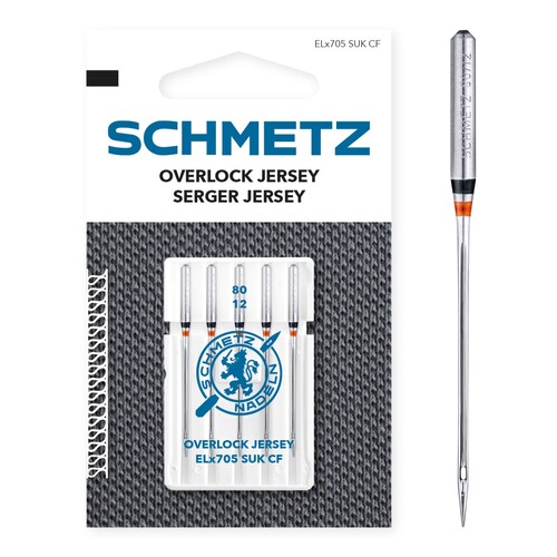 Schmetz Needles, Overlocker Serger Jersey ELx705 CF 80/12 - Chrome Finish