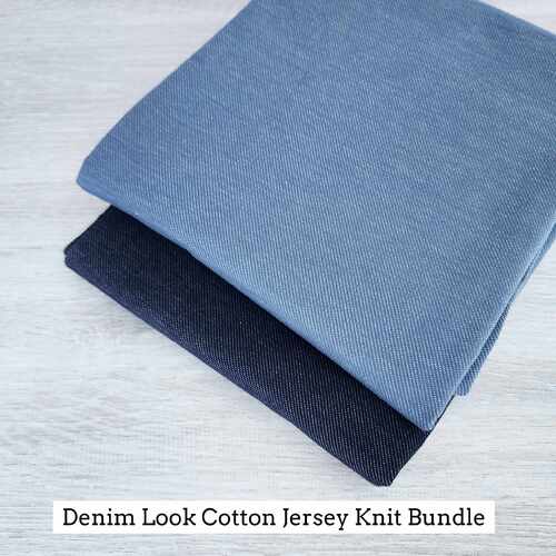 *2 PIECE REMNANT BUNDLE* European Cotton Elastane Jersey Knit, Oeko-Tex, Denim Look, Dark Blue & Blue Grey