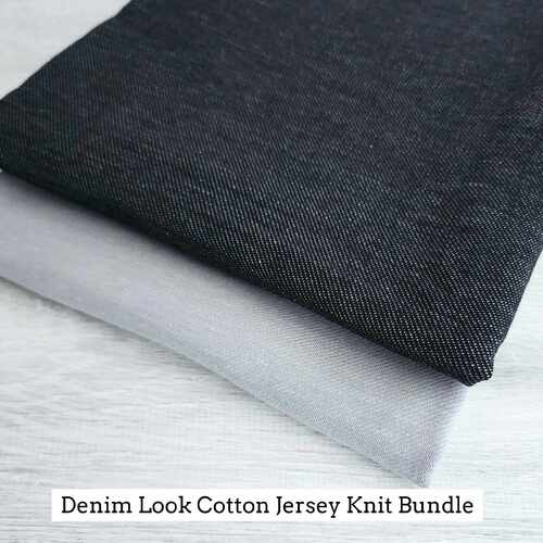 *2 PIECE REMNANT BUNDLE* European Cotton Elastane Jersey Knit, Oeko-Tex, Denim Look, Black & Grey
