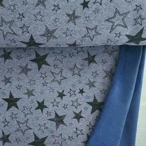 European Alpine Fleece Sweater Knit, Stars Melange Dark Blue