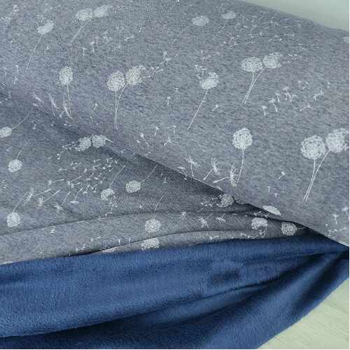 European Alpine Fleece Sweater Knit, Dandelions Melange Dark Blue