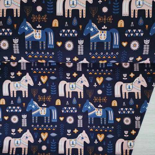 European Cotton Elastane Jersey, Oeko-Tex, Scandi Pony Blue