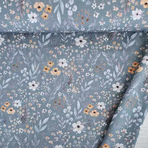 European Modal Blend French Terry Knit, Meadow Flowers Steel Teal